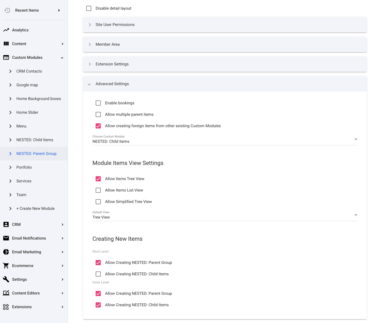File Navigator - Parent module settings